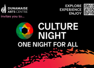 Culture Night at Dunamaise with logos on a black background
