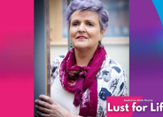 Woman in pink scarf stares in the distance text reads bealtaine 2024 theme is lust for life