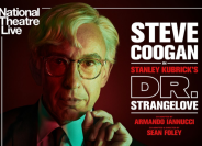 National theatre live dr strangelove poster of steve coogan with glasses and white hair