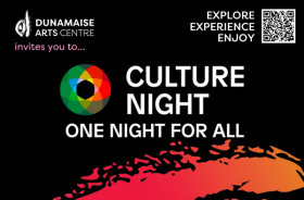 Culture Night at Dunamaise with logos on a black background