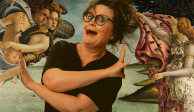 Anne Gildea funnily acting out the birth of venus painting