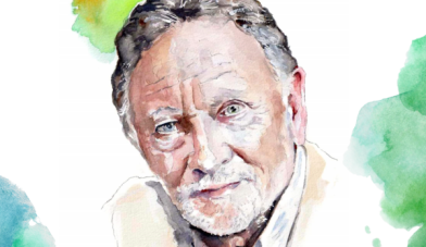 Close Up Image of Phil Coulter portrait in watercolour
