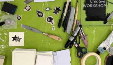 Printmakers tools and papers