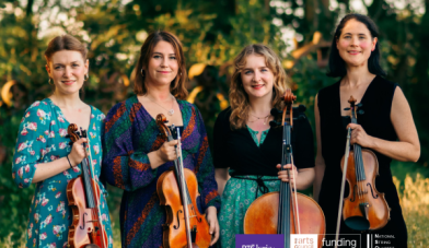 Ora quartet group featuring 4 musicians with their stringed instruments