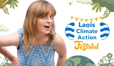 Diane o connor comedian poses against laois clinmate action festival poster