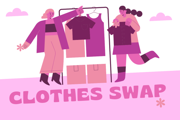 Cartoon image of 2 females swapping clothes