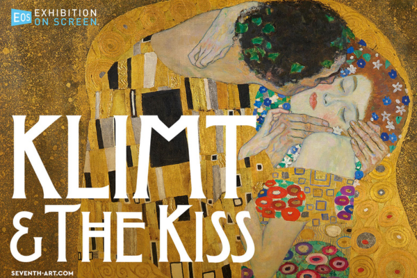 Image of the artwork The Kiss by Klimt featuring two elongated characters in an embrace in golden colour