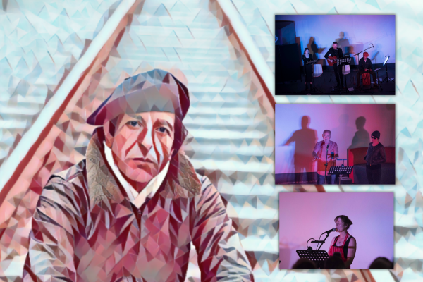 At war with mercy collage with leonard cohen and performers
