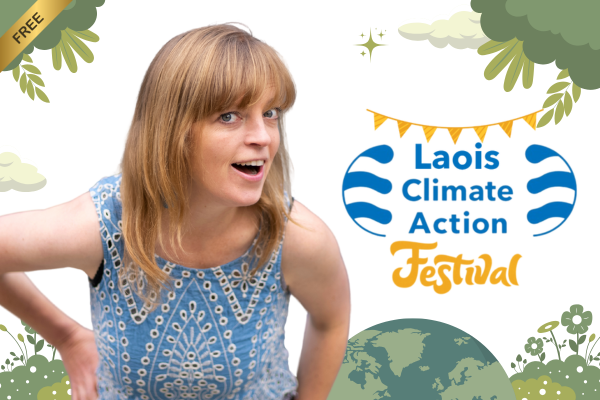 Diane o connor comedian poses against laois clinmate action festival poster