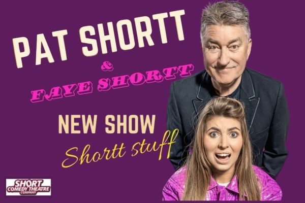 Pat and faye shortt on a purple background with new show shortt stuff